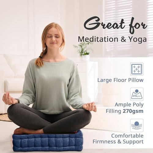 Intelligent Design Floor Pillow, Large Cushion for Meditation, 20x20 Navy