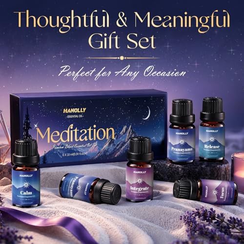 Meditation Essential Oils Set - Top6 Fragrance Oil Aromatherapy Essential Oils Kit for Diffuser, Waterless Diffuser, Candle Making - Ground, Calm, Pranayama, Focus, Release, Integrate Scents
