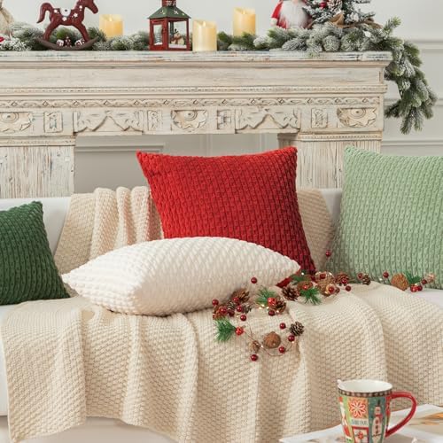 Kevin Textile Soft Corduroy 24x24 Inch Pillow Covers 2 Pack, Red