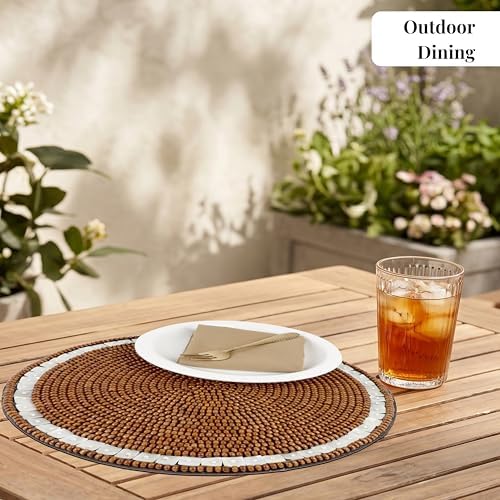 Round Woven Placemats Set of 2 13 Inch Ivory Natural Handmade Table Mats