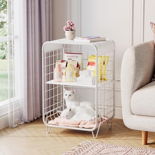 APEXCHASER Cute Nightstand,3 Tier Metal Side Table,White