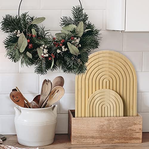Chunful 2pcs Arch Cutting Board Boho Shelf Decor, Wood Color, Bamboo