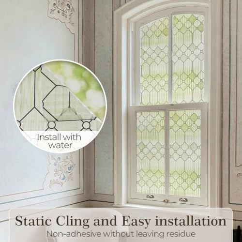 Sunbaby Reeded Glass Window Privacy Film, Frosted Static Cling,45"x314"