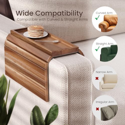 Acacia Wood Folding Sofa Arm Tray with Anti-Slip Pad