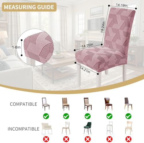 JIVINER Stretch Dining Chair Slipcovers Set of 2, Geometrical Jacquard Dining Chair Covers, Washable Kitchen Chair Covers for Dining Room, Hotel, Party, Pink