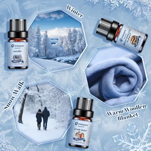 Essential Oils Winter Set,Premium Fragrance Essential Oils Gift Set for Diffuser, Soap & Candle Making Scents - Gingerbread,Warm Woollen Blanket, Balsam Fir, Snow Walk, Sleigh Ride