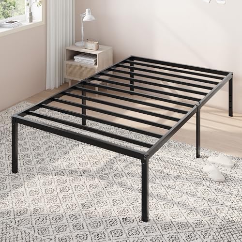Allewie Twin Bed Frame, 18 Inch Metal Beds with Storage Space, Black