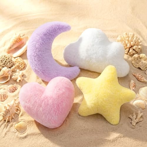 Novabright 4 Pcs Moon Star Cloud Heart Plush Pillow, Colorful 15.7 Inch