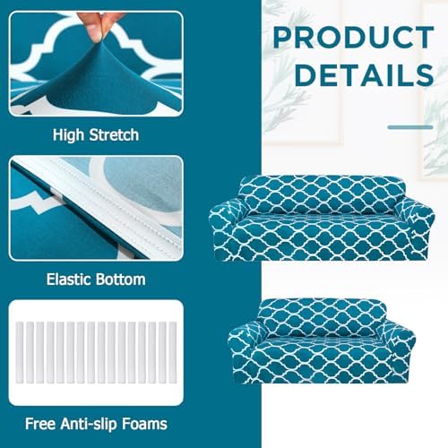 Peryiter 2 Pcs Dark Cyan Couch and Loveseat Sofa Covers,2 Size