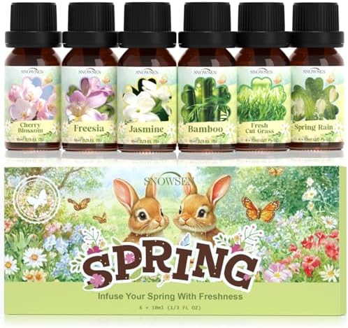 Spring Essential Oil Set of Premium Fragrance Oils for Diffuser- Includes Cherry Blossom, Fresh Cut Grass, Spring Rain, Bamboo, Freesia, Jasmine Diffuser Oils, Candle Making for Aromatherapy, Home Car