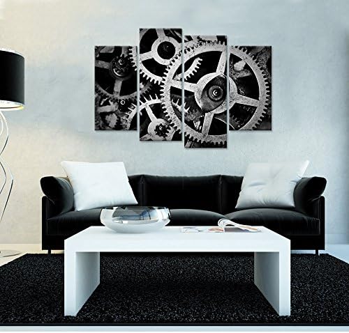 Hello Artwork 4 Panel Canvas Wall Art Mechanical Gear Cogs Old Factory Painting Engineer Team Motivation Inspiration Pictures Print For Modern Home Decor Stretched and Framed Ready to Hang 48x32inch