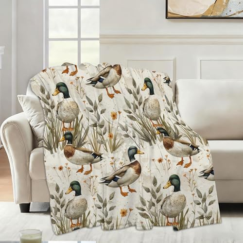 Fall Throw Blanket,Mallard Duck Throw Blanket for Couch Home Decor,Rustic Farmhouse Soft Plush Travel Blanket Lightweight,Cozy Throws for Couch,Bed,Naps,Reading50 X 60 Inch