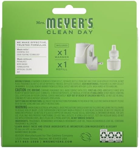 MRS. MEYER'S CLEAN DAY Scented Oil, Fresh Cut Grass, 1 Warmer and Refill