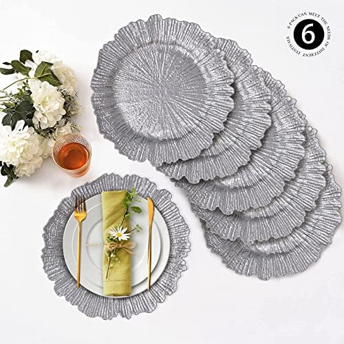 MAONAME Silver Charger Plates Set of 6, Reef Chargers for Dinner Plates