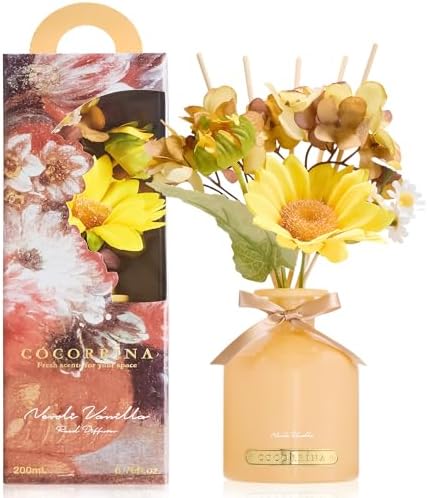 COCORRÍNA Reed Diffuser Set, 6.7oz Flower Reed Diffuser with Sticks, Neroli Vanilla Essential Oil, Long Lasting Home Fragrance for Bathroom, Bedroom & Shelf Decor, Aesthetic Gift for Women