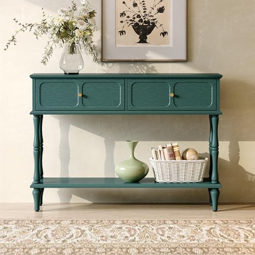 ARTPOWER 47" Mid-Century Console Table, 2 Drawers and Open Shelf, Green