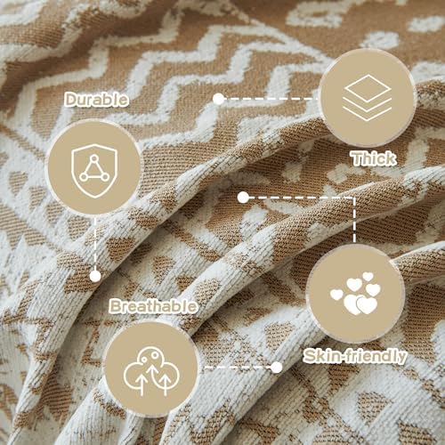 MEETSKY Boho Couch Cover Sofa Slipcover for Sectional Sofa Covers Protector Universal Use Chenille Blend Thick Fabric Washable, Modern Design Sofa Throw Cover for Living Room, 71" x 118", Khaki