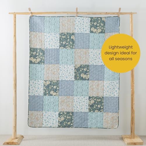 SLPR - Cotton Quilted Throw Blanket, 50" x 60" Blue Floral, Wildflowers