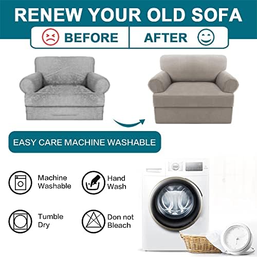 Turquoize T Cushion Chair Slipcover Armchair Slipcover for Living Room Stretch Sofa Couch Cover Soft Armchair Cover Washable Furniture Covers with Individual T Cushion Seat Covers (Chair, Taupe)