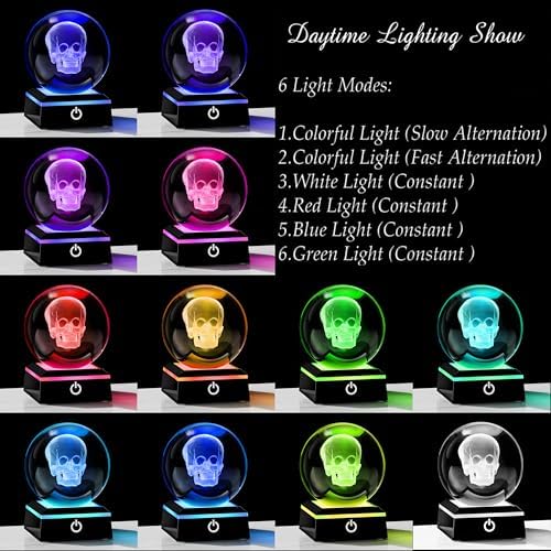 3D Crystal Skull Decor- 80MM Halloween Skull Light Witch Figurines Occult Medieval Goth Satanic Home Desk Glass Skull Decor Witchy Gifts Horror Statue