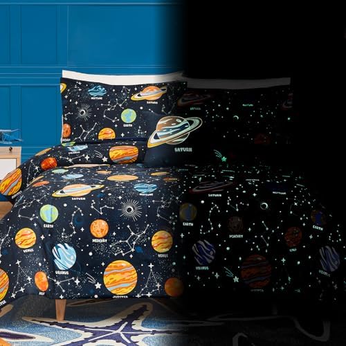 Twin Comforter Set for Boys-3 Pieces Planet Glow in the Dark Twin Bedding