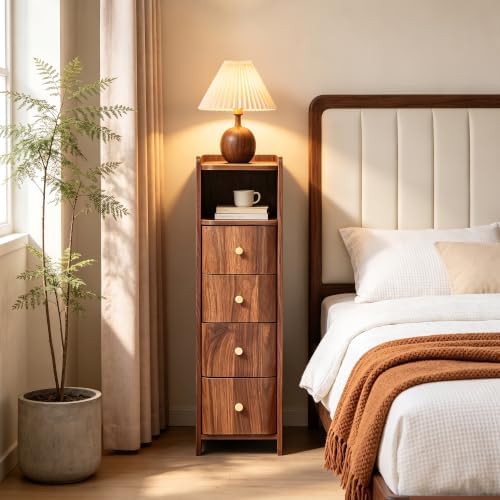 FurSch 31.5”H Tall 7.87”W Narrow Nightstand with 4 Drawers for College Dorm