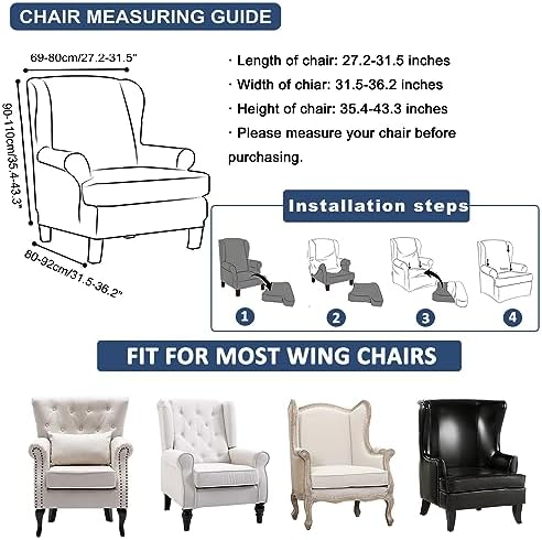 HAOYONG Christmas Stretch Wingback Chair Cover 2 Pieces Wing Chair Slipcover Printed Wingback Armhair Slipcover Wingback Washable Sofa Covers Christmas Decoration Furniture Protector for Armchair