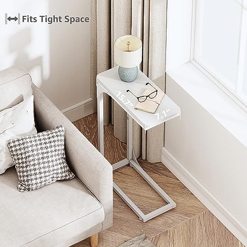 QEEIG Narrow C Table Side Tables Set of 2 (7.1" Width, White)