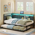LIKIMIO Twin Daybed with Trundle, Charging Station & LED, Black