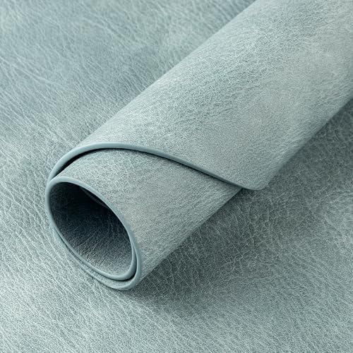 ADRIMER Oval Placemats Set of 8, Wipeable Faux Leather, Light Blue