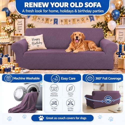 KEKUOU Stretch Oversized Couch Covers for Sofa Slipcover,Dark Purple