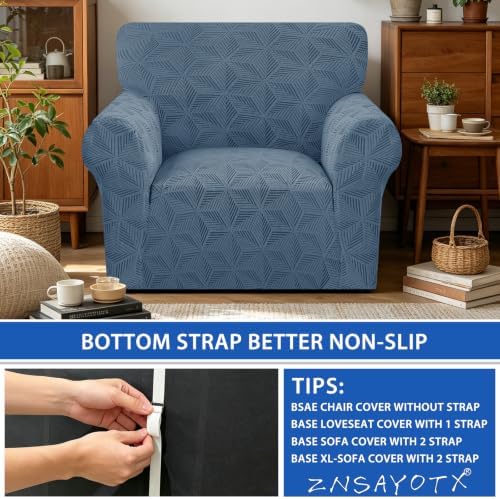 ZNSAYOTX Stretch Chair Cover, 1 Piece Couch Covers for 1 Seat Sofa, Jacquard Armchair Slipcovers with Elastic Bottom Thickened Furniture Protector for Dog Cat Pet (Small, Dark Grey)