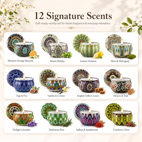 Scented Candles Gift Set, 12 Pack Travel Tin Candle Set, Gifts for Women