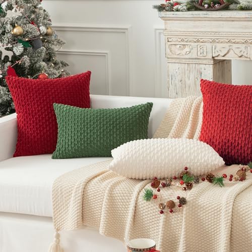 Kevin Textile Soft Corduroy 22x22 Inch Pillow Covers 2 Pack, Red