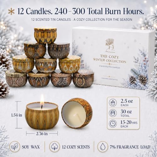 Scented Candles Gift Set, 12 Pack Winter Candles, Gifts for Women