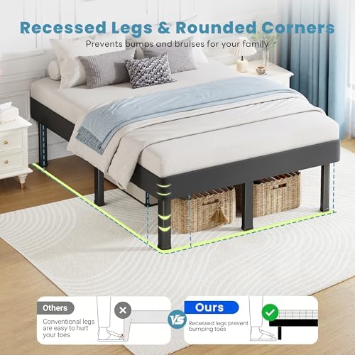 14" California King All-in-One Box Spring, Metal Bed Base with 9 Legs
