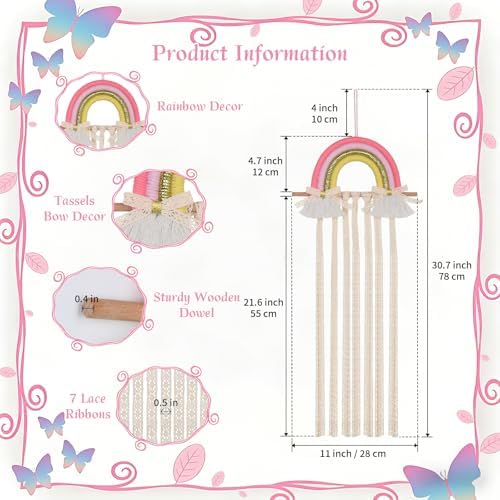 Munzong Rainbow Hair Clip Bow Holder, Hair Accessories Organizer 11x26 Inch