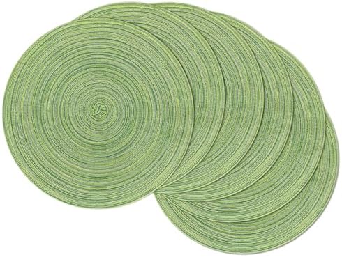SHACOS Round Placemats Set of 8 Washable 15 inch Round Table Mats Braided Non Slip Fabric Place Mats for Dining Table Indoor Outdoor (Mixed Color Pea Green, 8)