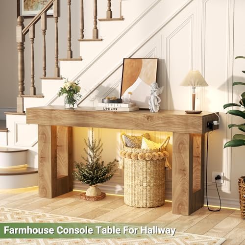 Unikito 63" Console Table with Sensor Light & AC Outlets with USB-C Ports