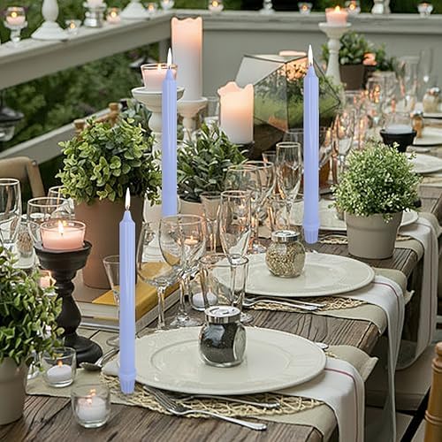 NJAO HOO Blue Candlesticks 10 Inch Handmade Dripless Taper Candles Unscented Colored Candle Set for Home Decor Spring, Pack of 4 - Up to 9-11 Hours Burn