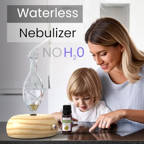 ArOmis Premium Glass Essential Oils Nebulizer - Waterless Diffuser for Aromatherapy - Handmade Oil Diffuser, Wooden Base, No Plastic, No Heat, No Battery, No LEDs - Orbis Lux Vitis