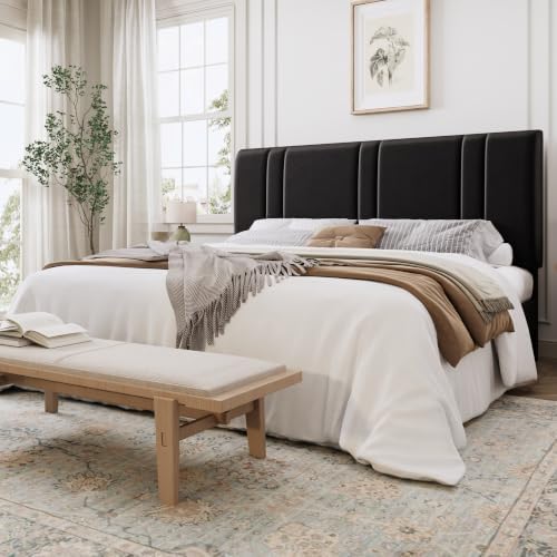 SHA CERLIN California King Size Bed Frame with Adjustable Headboard, Black