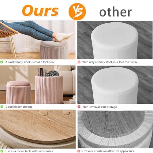 BLEXA Set of 2 Round Storage Ottoman, Velvet Pink Ottoman with Storage