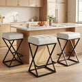 Bar Stools Set of 3, 26 Inch Counter Height Faux Leather Cream White
