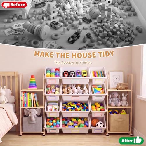 Toy Storage Organizer with 6 Shelves and 12 Removable Storage Bins, Bookshelf/Bookcase, Kids Bin Shelf, Toys Box for Playroom Organization for Bedroom & Room