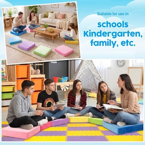 GlikCeil 8 Pcs Square Floor Pillow Cushions for Kid Classroom 15'', Candy