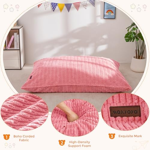 MAXYOYO Kids Bean Bag Chair, 3 in 1 Convertible Bean Bag Sofa with Removable Cover for Children, Soft Floor Lounger with Supportive Shredded Foam Filling, Floor Cushion Chair for Living Room, Playroom