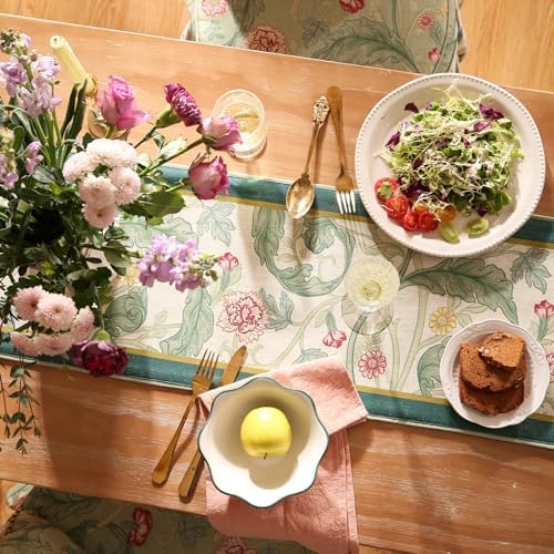 patdrea Designer Vintage French Green Floral Table Runner,12"X102"