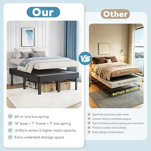 14" California King All-in-One Box Spring, Metal Bed Base with 9 Legs