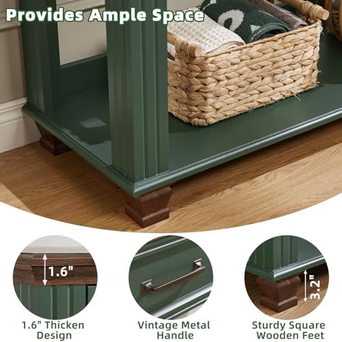 SAVOR LIFE 46" Farmhouse Console Table with Drawers, Green Entryway Table